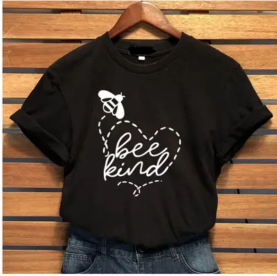Black T-Shirt with "Bee Kind" Heart Design for Men Women