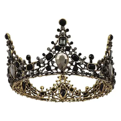 European American Retro Black Rhinestone Full Circle Crown