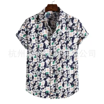 2020 Floral Print Men's Lapel Jacket Short Sleeve