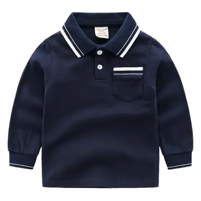 Boys' White Long Sleeve Polo T-Shirt with Black Trim