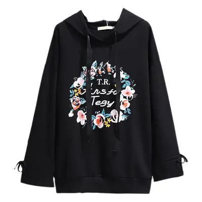 Black Printed Hooded Sweatshirt for Women Extra Large
