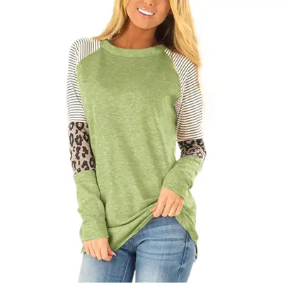 Women's Gray Leopard Print Long Sleeve T-Shirt