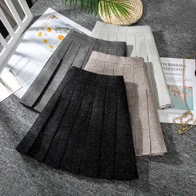 2023 Black Pleated High Waist Skirts College Style