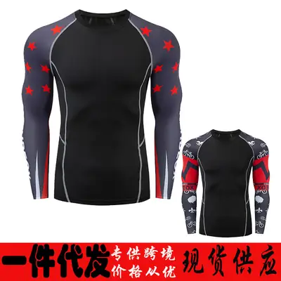 Men's Red Graphic Running Tights Black Sports Pants