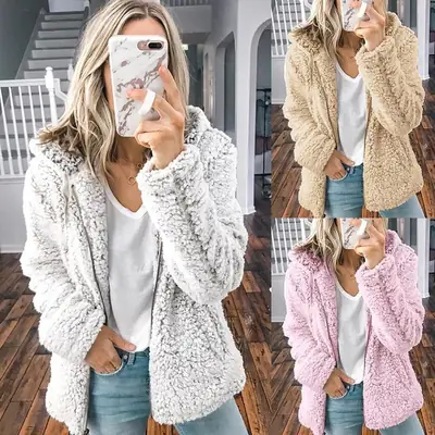 Qing 2020 New Winter Thick Plush Hooded Pants Sweatshirt Beige