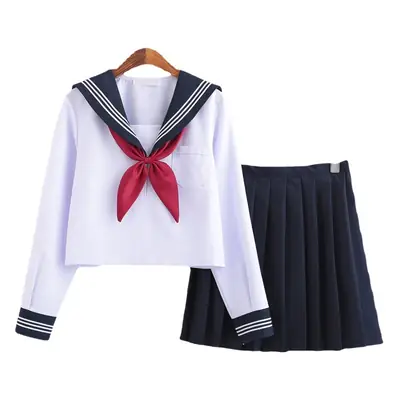 White Sailor Shirt with Red Bow & Black Skirt Set