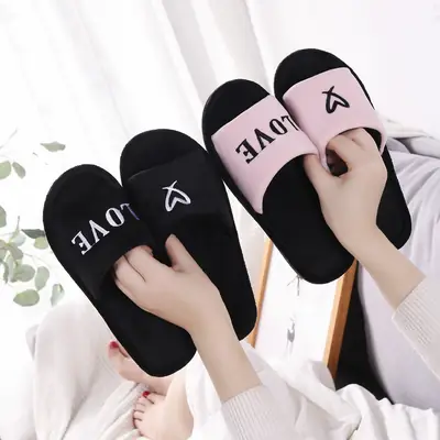 Jujia New LOVE LOVE lovers home floor cotton slippers men's home non-slip opening slippers women Wholesale