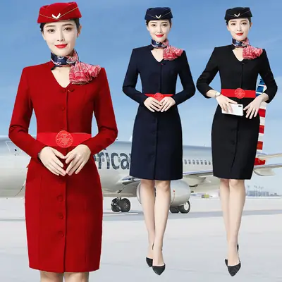 Red Professional Suit for Flight Attendant Women Spring Autumn
