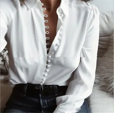 Long Sleeve Black Button Blouse for Women Plus Size