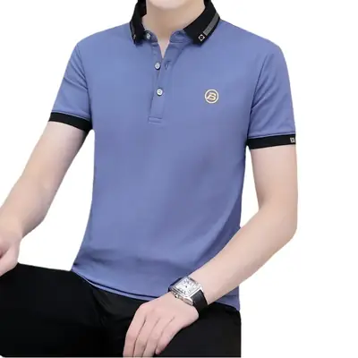 Men Green Polo Shirt Short Sleeve White Trim