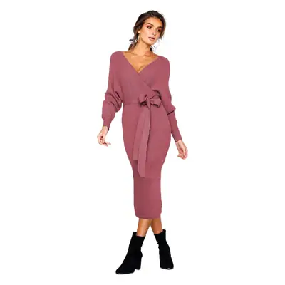 Women's V-Neck Lace-Up Long Sleeve Dress 5 Colors