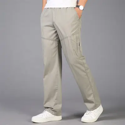 Men's Thin Casual Pants Grey Loose Cargo Spring Autumn