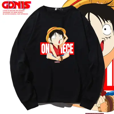 Men Japanese Cartoon One Piece Long Sleeve Blue Sweatshirt