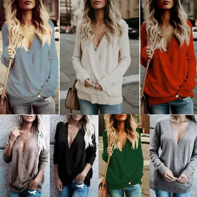 Women Grey V-Neck Long Sleeve Cardigan Large