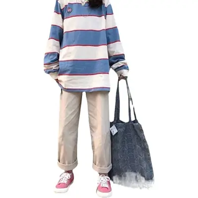 Women Rainbow Striped Long Sleeve T-Shirt Set