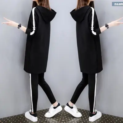 Black Hoodie Track Suit Women Plus Size Loose Fit