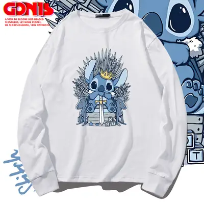 Stitch Long Sleeve T-Shirt Grey Pure Cotton Teenage Hip Hop