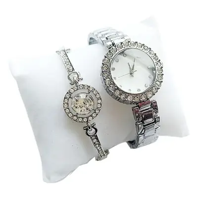 Weishang Diamond Watch Set for Women Silver Bracelet
