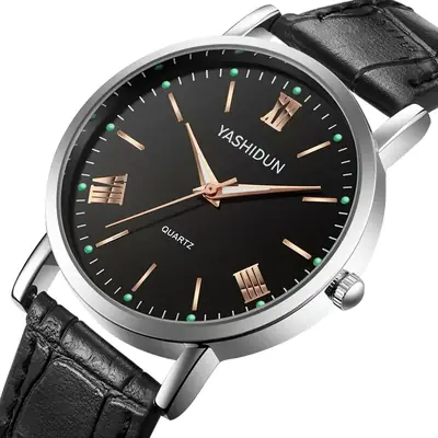 Yashidin Luminous Quartz Watch for Men Women Brown Leather Band