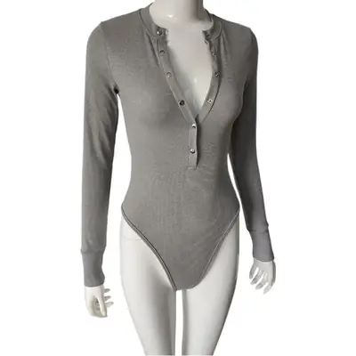 Black Long Sleeve Ribbed Jumpsuit for Women
