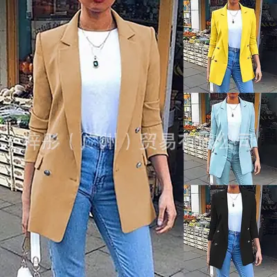 Women's Light Blue Slim Fit Jacket Suit with Jeans