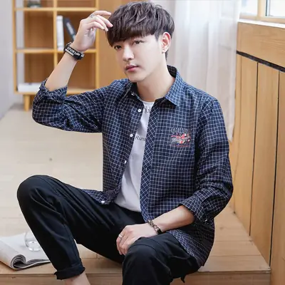 Men Striped Slim Fit Shirt Jacket Korean Style