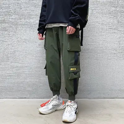 Men's Black Multi-Pocket Winter Jogger Pants