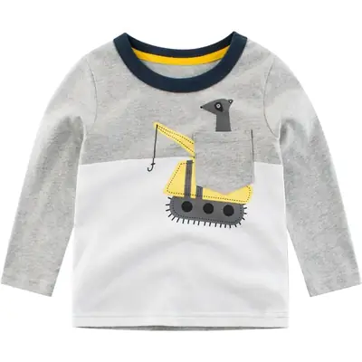 Spring New Boys T-Shirt Long Sleeve Grey White