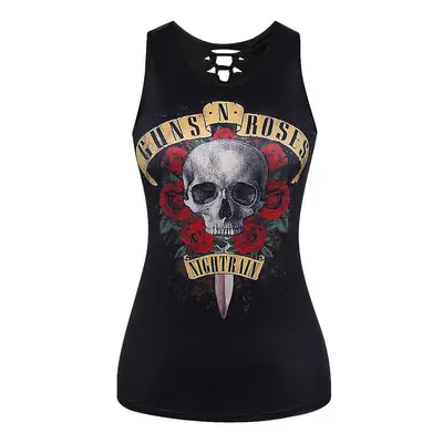 Women's Crosshair Skull Graphic Tank Top Black