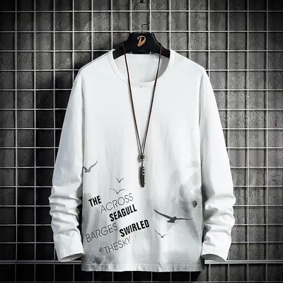 Men's White Long Sleeve Korean Style T-Shirt
