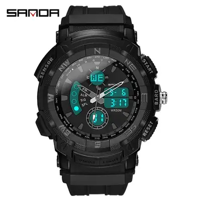Sanda Digital Sports Watch Black Orange Male Female