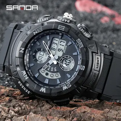 Sanda Men's Multi-Functional Waterproof Digital Watch Black Blue