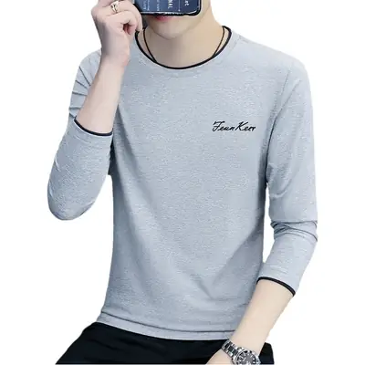 Men Grey V-Neck Long Sleeve T-Shirt