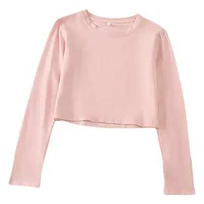 Women Long Sleeve Cropped T-Shirt Pink