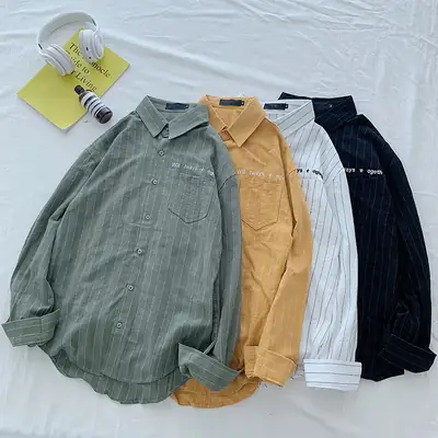 Men Long Sleeve Korean Style Shirt Spring Autumn 2019