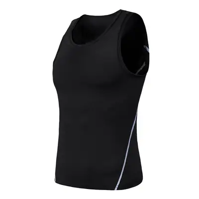 Men's Black Elastic Sports Vest Pure Color