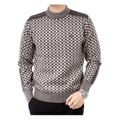 Men Black Plaid Thick Mercerized Sweater 2024
