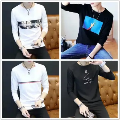 Men Black Graphic Long Sleeve T-Shirt Slim Fit Casual Wear