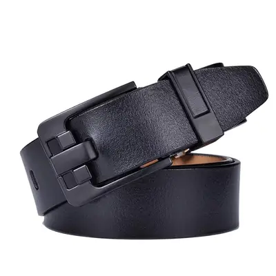 Men's Black Leather Belt with Silver Buckle