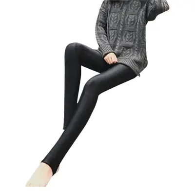 Women Fleece Cropped High Waist Leggings Black