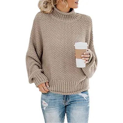 Orange Thick-Line Turtleneck Sweater for Women