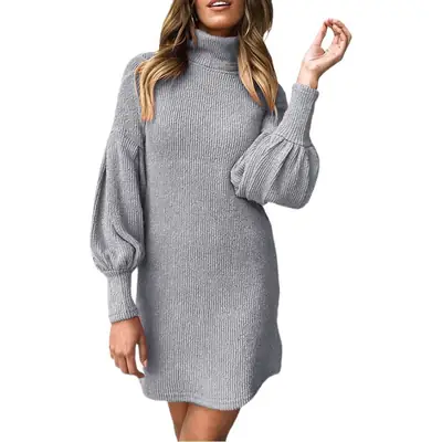Women's Warm Round Neck Long Sleeve Hip Dress AL9105