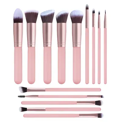 14-Piece Makeup Brush Set with Pink Handles