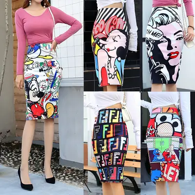 Colorful Printed Skirt with Long Sleeve Top