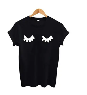 Black T-Shirt with White Eyelashes Design for Men Women