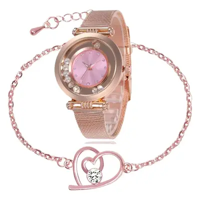 Women's Gold Rose Gold Watch Set with Bracelet