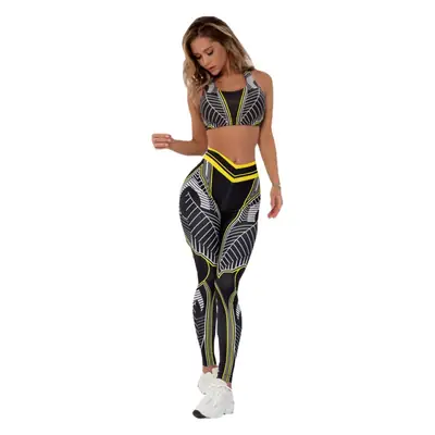 Women Printed Yoga Leggings High Waist Color Black Yellow