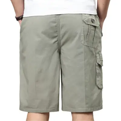 Men Cotton Five-Pocket Shorts Olive Green Large