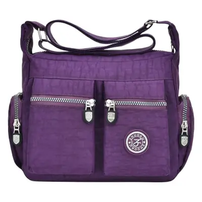 Women's Red Nylon Shoulder Messenger Bag with Zip Pockets