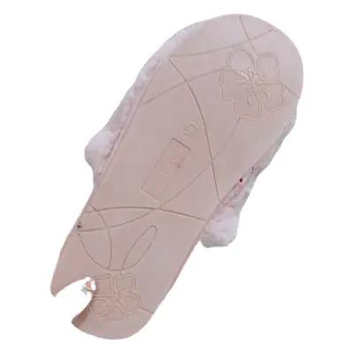Star with Flower Rhinestone Plush Slippers Beige